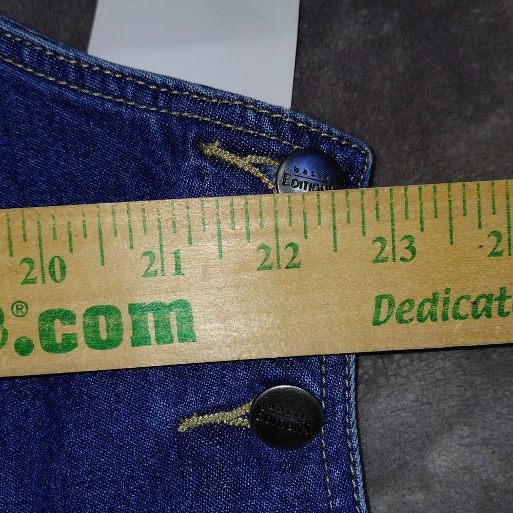 90's Basic Editions Overall Shorts Women's 18W Blue Denim Embroidered Frayed Hem - Picture 7 of 8